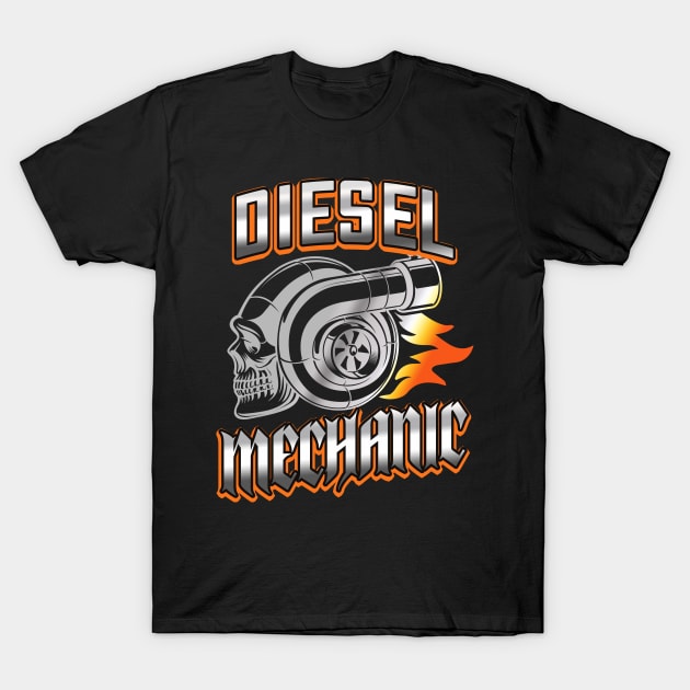 Diesel Mechanic Turbocharger Skull T-Shirt by Foxxy Merch